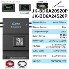 JK Smart BMS 8-24S 200A Li-ion Lifepo4 Battery with 0.6 Active Balance BT/RS485
