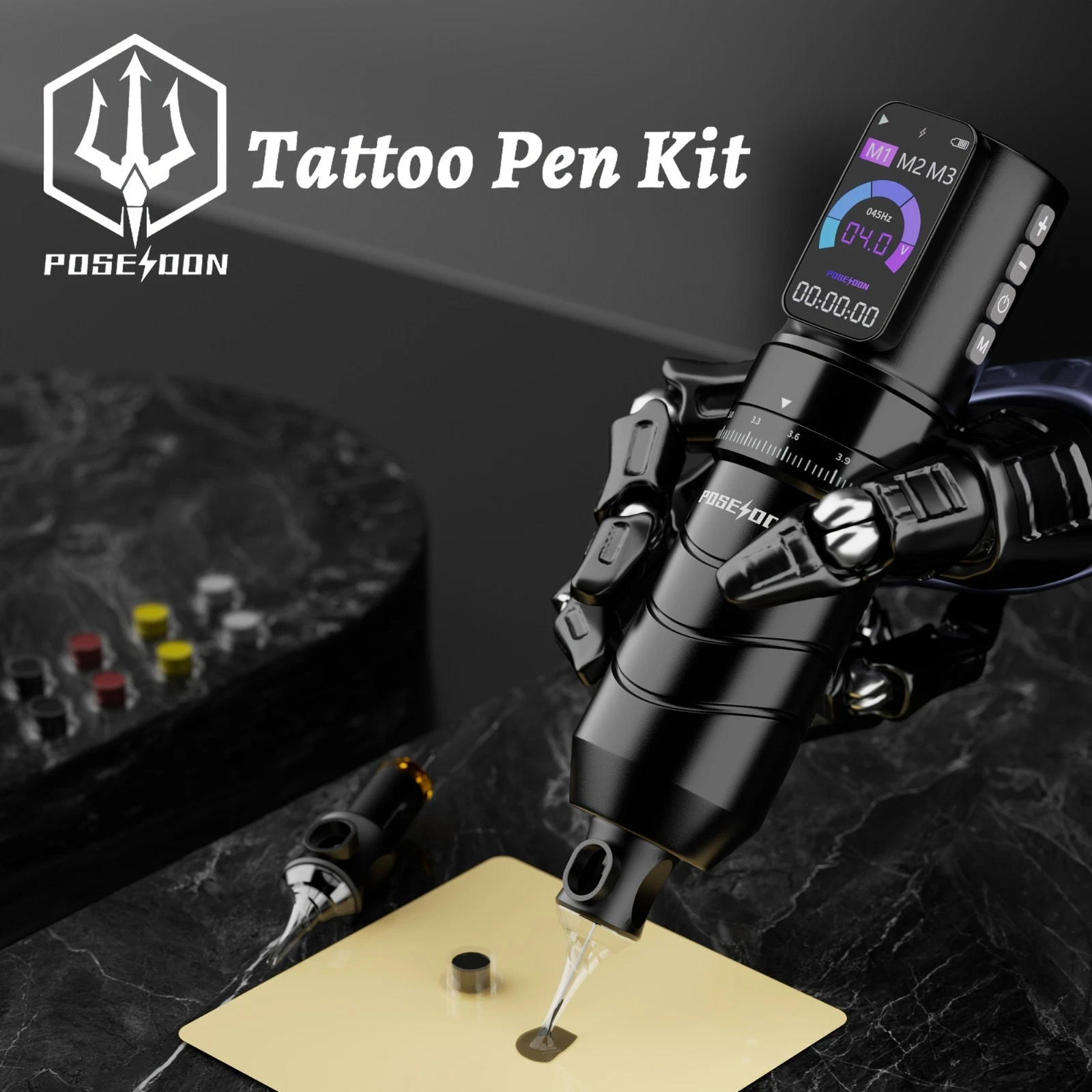 POSEIDON Wireless Tattoo Pen 2.4-4.2mm Stroke 2300mAh Digital Screen - product detail image 5