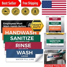 Wash, Rinse, Sanitize Sticker Signs - Set of 5 Waterproof Labels for Kitchens