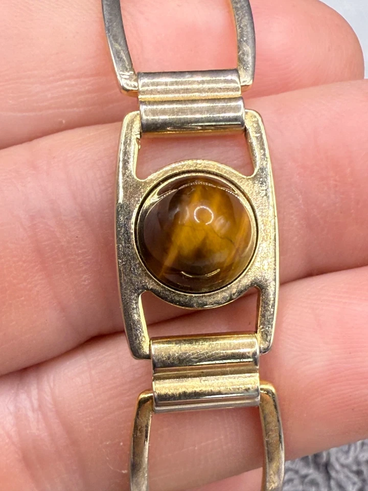 Vintage Stone Bracelet Agate Gold Tone 7" - Image 2 of 4