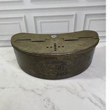 Vintage Falls City Metal Bait Bucket Box Olive Green Hinged Lid Fishing Tackle