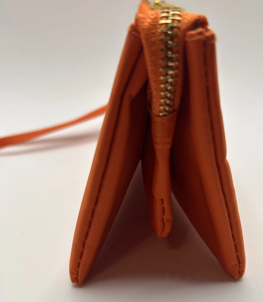 Tory Burch Brown Orange Wristlet Gold Hardware Wallet Pouch Makeup Bag - Image 4 of 4