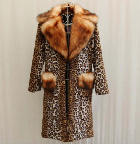 Cappotto lungo donna leopardato pelliccia sintetica pelliccia soprabito marrone invernale caldo parka lusso - Foto 1 di 4