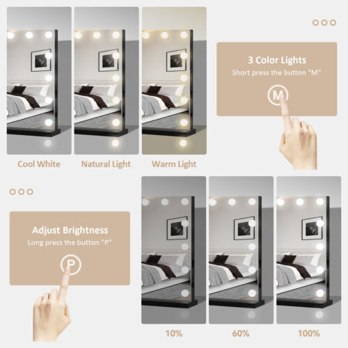 LED Lighted Hollywood Mirror 15 Bulbs Vanity Table Makeup Mirror 58x46cm w/ USB - Imagen 4 de 15