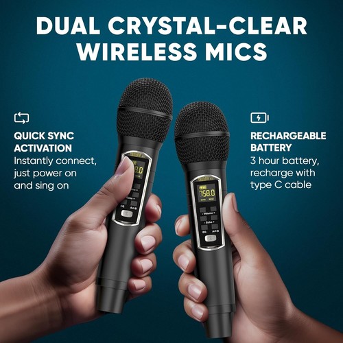 Karaoke Machine for Adults and Kids with 2 Bluetooth Wireless Microphones - Picture 6 of 6