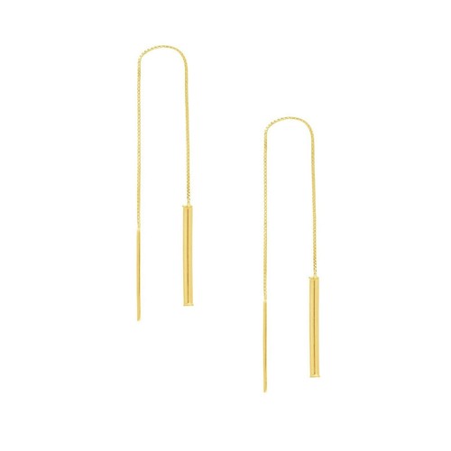 Tube Bar Box Chain Threader Earrings Real 14k Yellow Gold - 第 1/2 張圖片