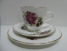 VINTAGE CROWN TRENT STAFFORDSHIRE CHINA  RED ROSE FLOWERS TRIO CUP SAUCER PLATE 