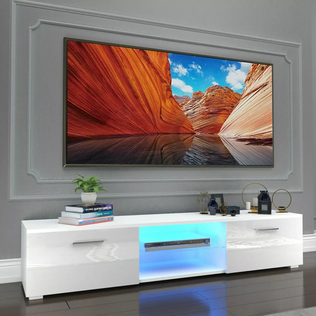 Tv stand with shelves and cabinets deals