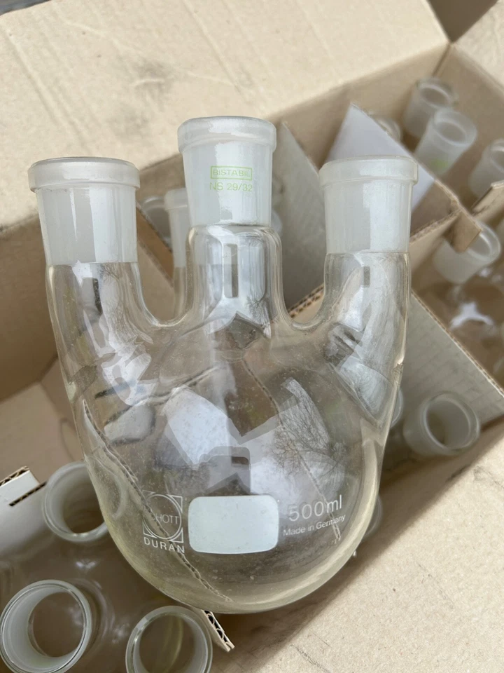 6 Piezas DURAN Matraz Esférico De Cuatro Cuellos 500ml De Vidrio Borosilicato - Imagen 2 de 3