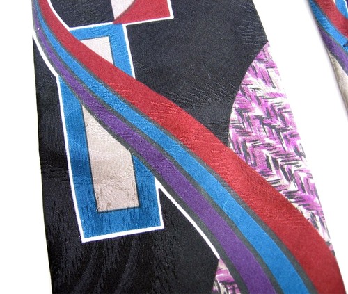 OSCAR DE LA RENTA Couture Neck Tie Black Purple Blue Abstract 100% Silk Necktie - Picture 4 of 9