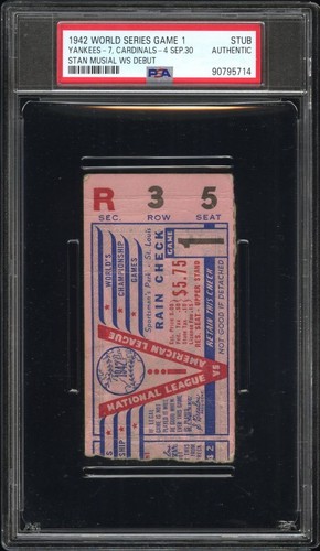 1942 WORLD SERIES GAME 1 DEBUTS: STAN MUSIAL/ENOS SLAUGHTER TICKET🎟️STL/NYY PSA