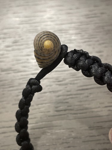 Handmade Shell Flower Bracelet On Braided Cord ~ Cream & Orange On Black Cord - Picture 5 of 6