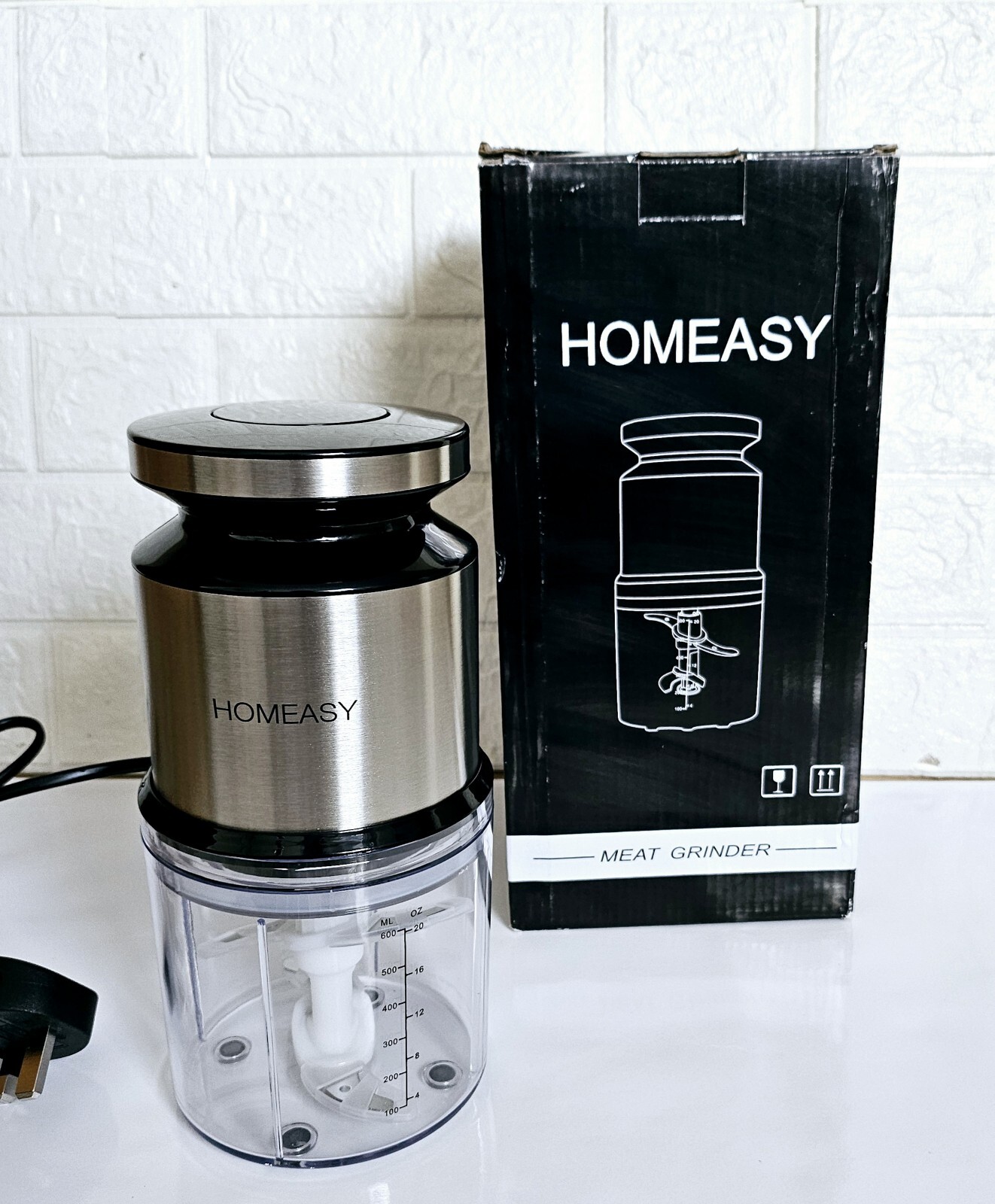 USED Mini Meat Grinder, Homeasy Food Processor Grinder Stainless Steel