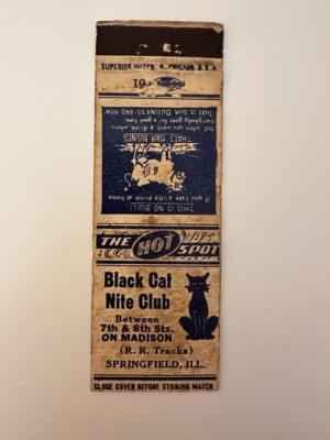 Vintage 1940s Black Cat Nite Club Matchbook Cover Springfield Illinois 