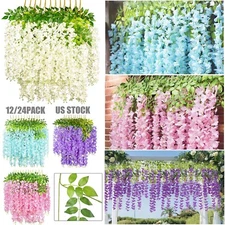 24Pcs Artificial Fake Wisteria Vine Ratta Hanging Garland Silk Flowers Decor USA