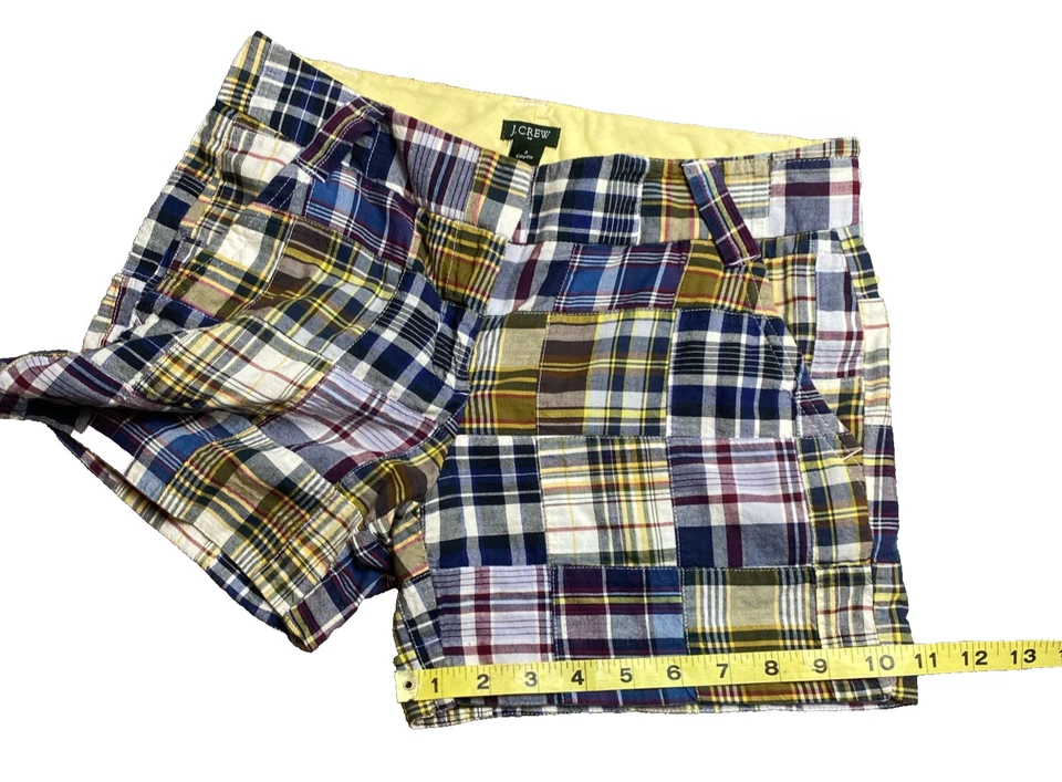 J. Pantalones Cortos Crew Para Mujer Talla 2 Patchwork Cuadros "City Fit" 100% Algodón Foto 3 de 4