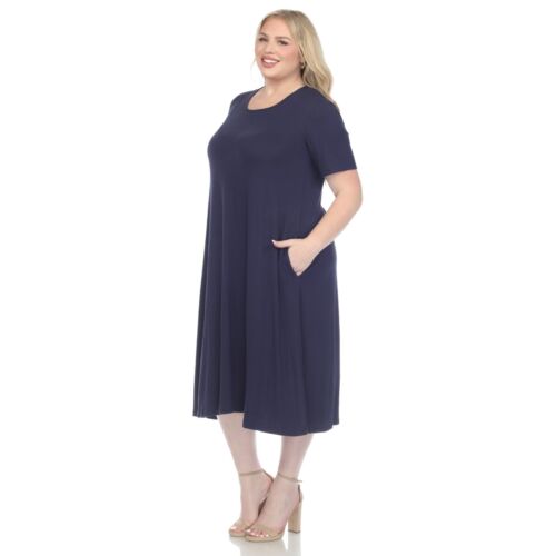 Plus Size Short Sleeve Pocket Swing Midi Dress - Picture 21 of 49