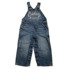 Oshkosh B'Gosh Blue Denim Overalls Big Spell Out Logo Snap Legs Toddler 18 Month