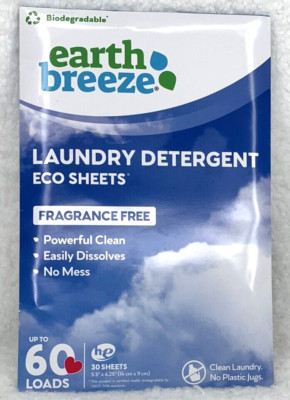 Earth Breeze Laundry Detergent Liquidless 30 Sheets - 60 Loads Fragrance Free
