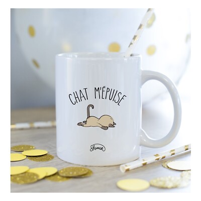 Mug Tasse céramique blanc CHAT M'EPUISE
