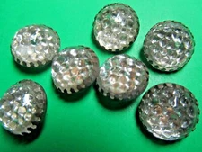 (7) VINTAGE 5/8" CLEAR BUBBLE GLASS METAL PRONG SETTING SHANK BUTTONS-A55