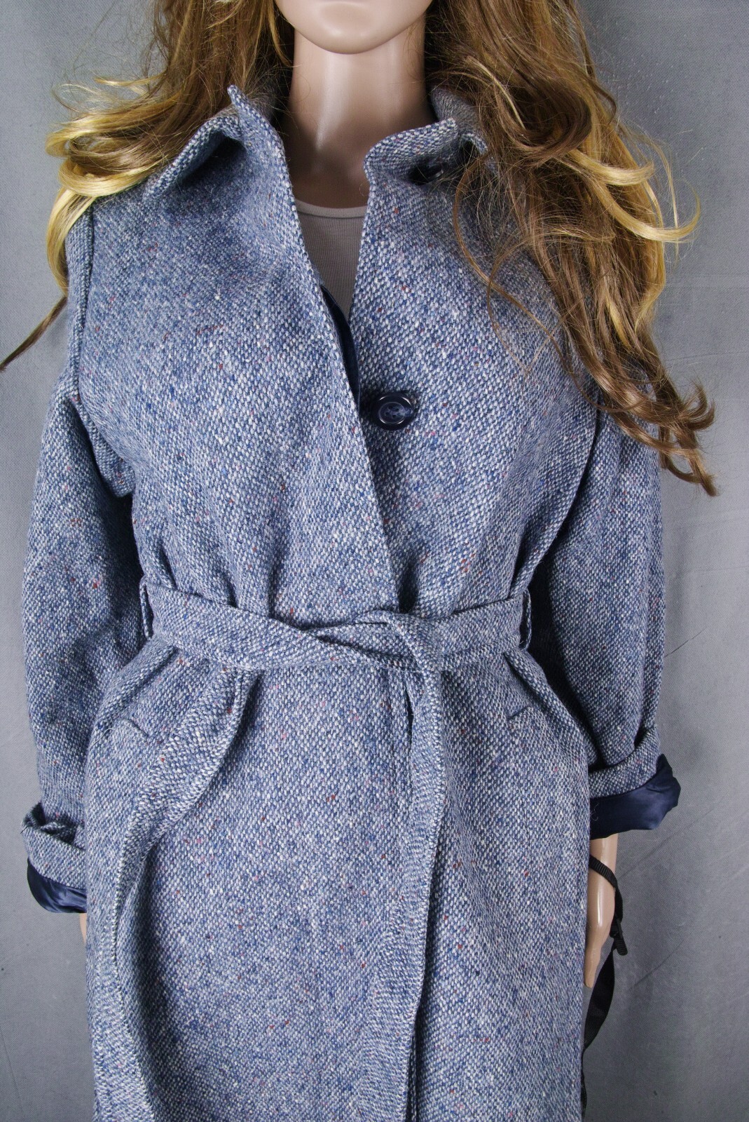 Vtg. Blue Irish Donegal Tweed Coat Hourihan Look Feel Angora Cashmere Silk Sz S image 5