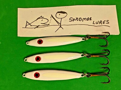   3 - 3/4 oz Minnow Lead Fishing Jigging Casting Spoon Lure Shinner White & Glow
