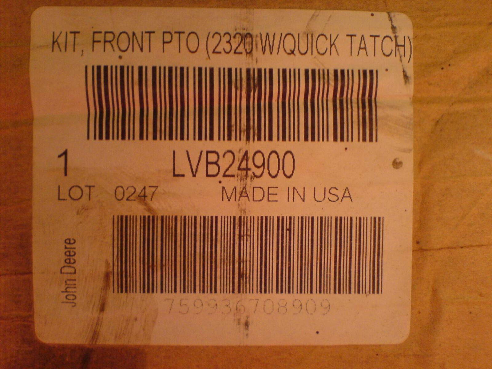 JOHN DEERE TRACTOR, FRONT PTO KIT. LVB24900 NEW OEM PART SHAK eBay