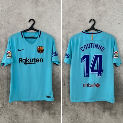 BARCELONA 2017 2018 AWAY FOOTBALL SHIRT #14 COUTINHO NIKE TRIKOT GRÖSSE L