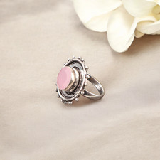 Rose Chalcedony Ring 925 Sterling Silver Handcrafted Jewelry Ring For Engagement