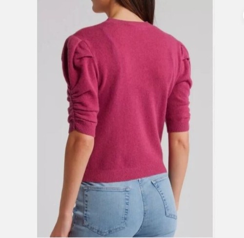 NEW Frame Ruched Sleeve Cashmere Sweater in Dragon Fruit Size XS/TP - Picture 8 of 8