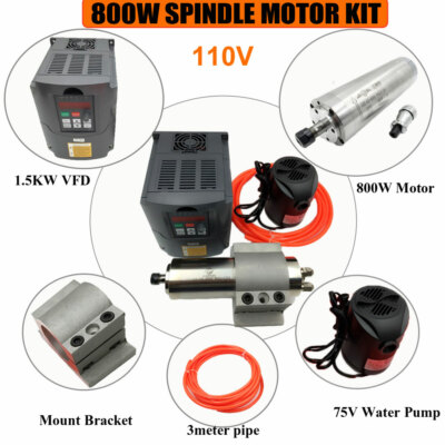 800W CNC Spindle Motor 110V Water-Cooled +1.5KW VFD Inverter+Mount