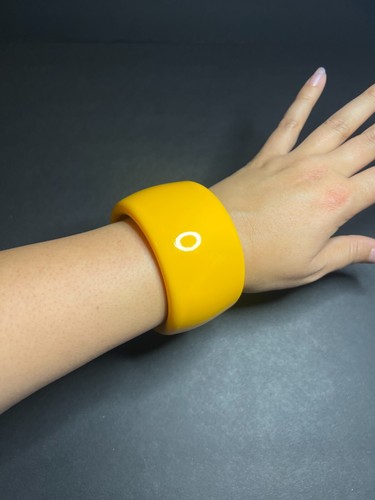Brazalete Brazalete Vintage Boho Bohemio Amarillo Mostaza Grande Sólido Grueso Baquelita - Imagen 5 de 5