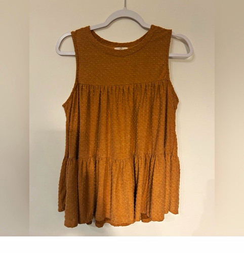 Entro Women's Brown Solid Textured Sleeveless Round Neck Pullover Tank Top S