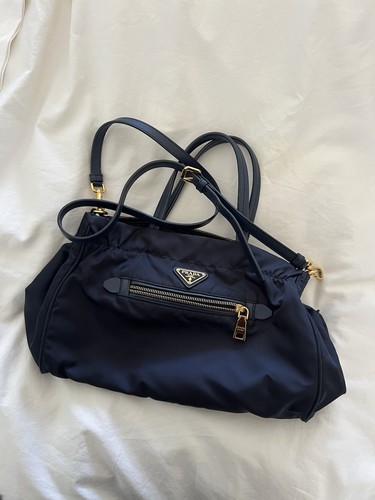 Prada Nylon Convertible Crossbody Handle Bag Purple Navy Authentic Excellent