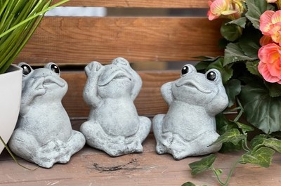 Frostfeste Steinfigur 3 Frösche nichts sehen hören sagen Gartenfigur Frosch