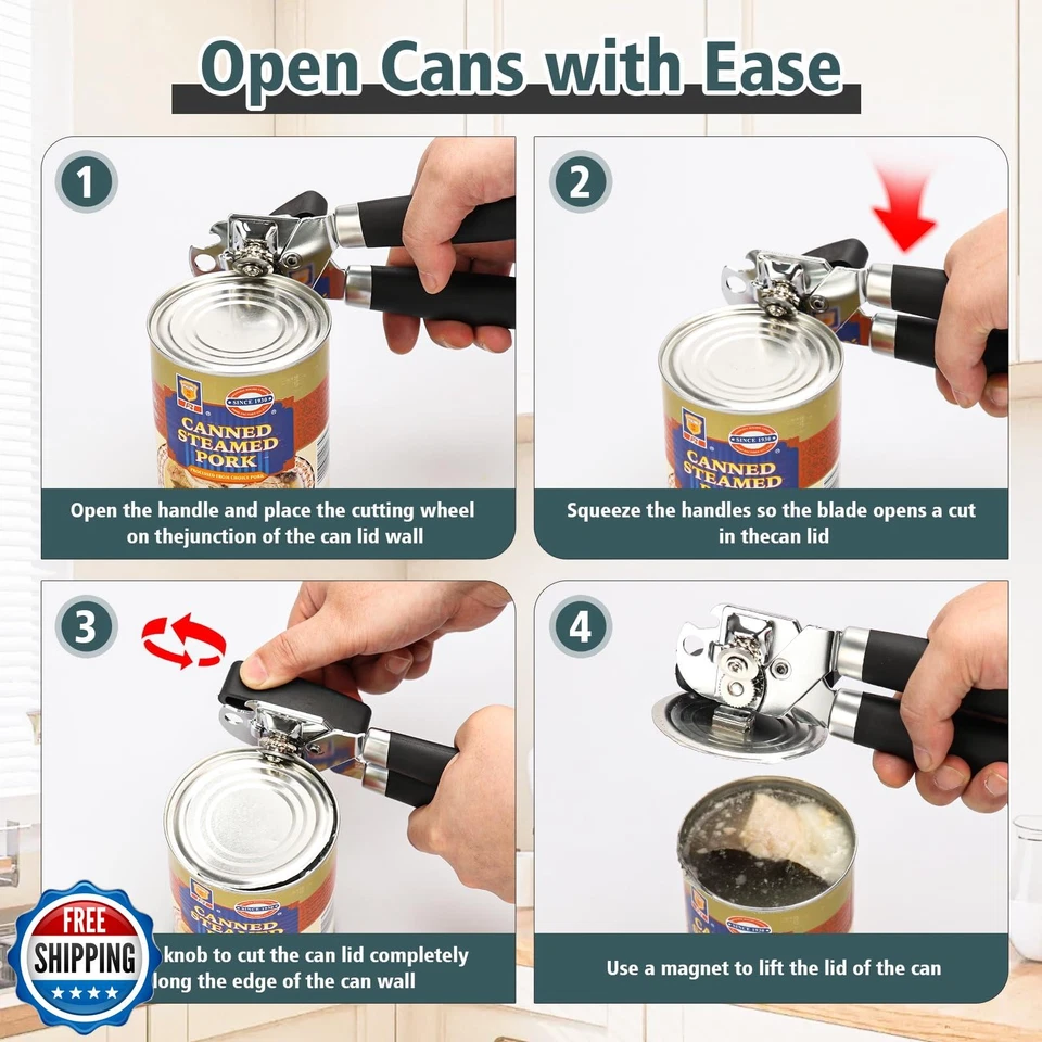 Abridor de latas multifuncional de alta resistencia manual borde liso abrelatas y botellas Foto 4 de 4
