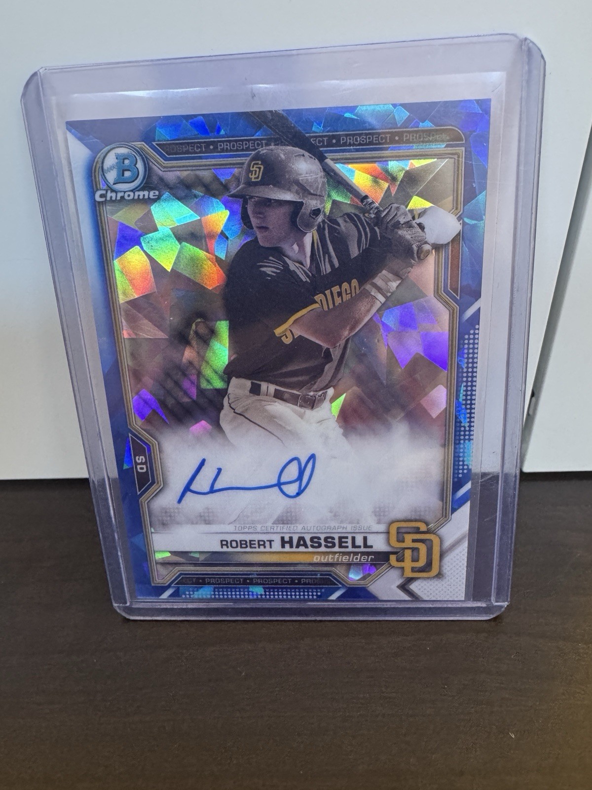 2021 Bowman Chrome Sapphire Robert Hassell Prospect Auto #BSPA-RH Padres