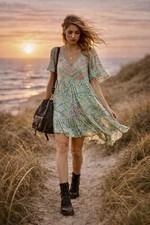 NWT Spell & The Gypsy Collective City Lights Mini Dress in Sage Size XL