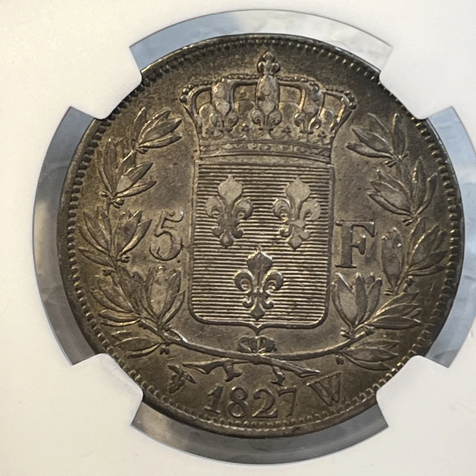 Rare France 1827 W Silver 5 Francs NGC Certified XF45 KM#728.13 - Image 2 of 4