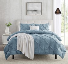 Stone Blue Duvet Cover Queen Size - Pintuck Queen Duvet Cover Set, 3 Piece Do...