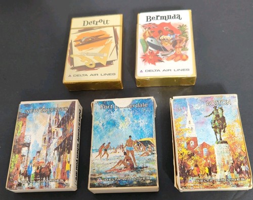 Delta Airlines City Themed Playing Cards 5 Decks Detroit Bermuda Ft Lauderdale +