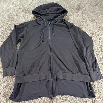 AllSaints Hoodie Womans Large Gray Petra Hoody Sweat Full Zip High Low Fleece