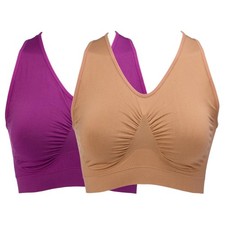 Rhonda Shear 2 Pack Seamless Racerback Ahh Bra Sienna/Purple L New