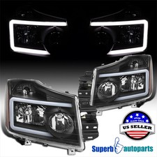Fits 2004-2015 Titan Pickup Black Headlights Led Strip Bar Turn Signal Fits 2004-2015 Titan Pickup Black Headlights Led Strip Bar Turn Signal