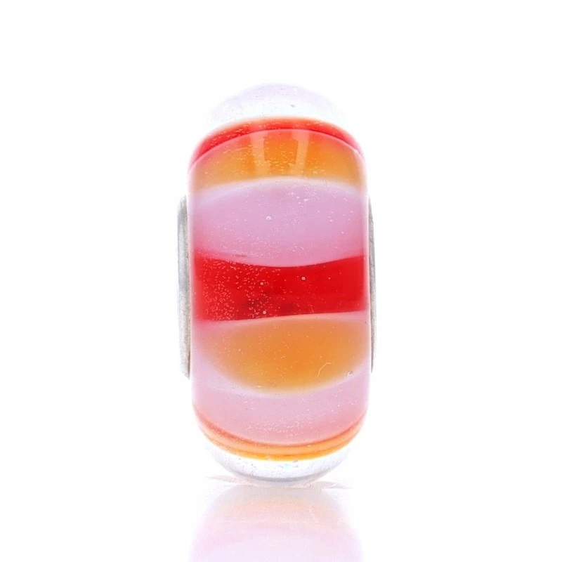 Dije de vidrio Trollbeads rojo, naranja, rosa y blanco - cuentas de rayas de ley 925 Foto 2 de 4