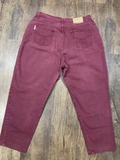 VINTAGE GITANO WOMENS RED JEANS 36/22 W LOOSE FIT 52469 DENIM 5 POCKETS ZIP