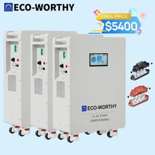 ECO-WORTHY 3Pack 48V 314AH (48.23kWh) LiFePO4 Battery Vertical Standing Backup