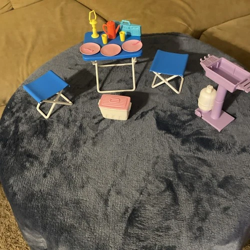 Vintage Assorted Barbie Picnic Set Table Chairs Cooler Grill Lantern Etc