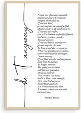 Mother Teresa Quotes Wall Art Do It Anyway Poster Inspirational Quotes Wall Art